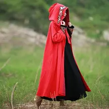 Сезон осень-зима; Новинка; женские Ретро хлопковые и льняные свободные Пижама с капюшоном плащ S228