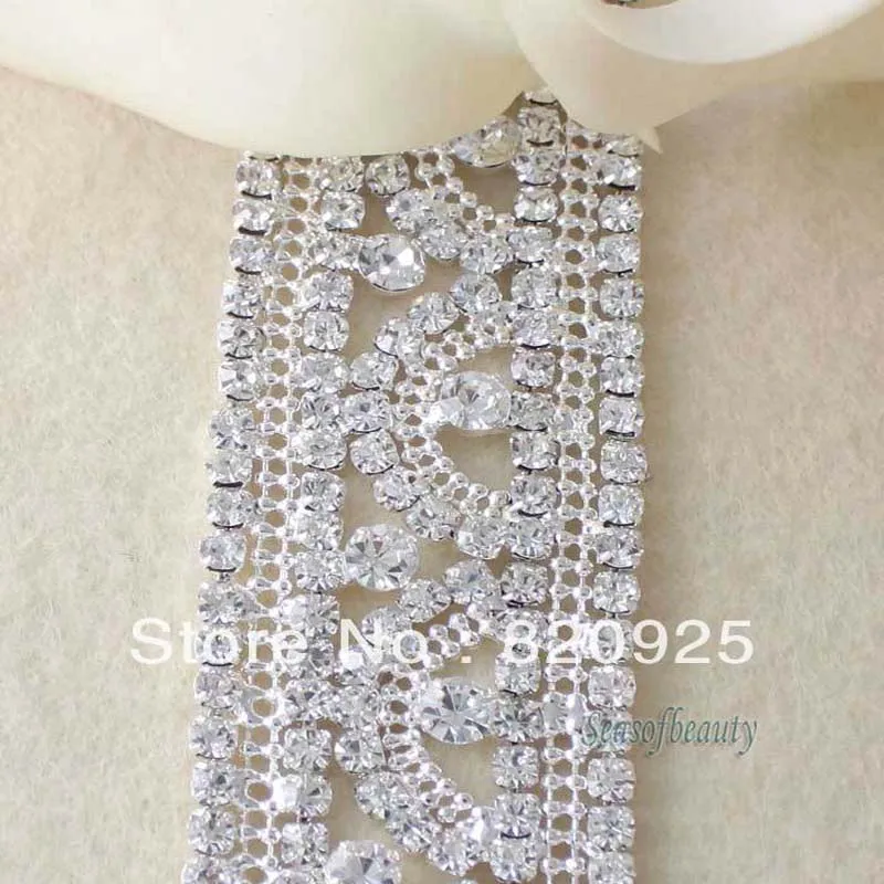 1Yard 3cm Fashion Clear Glass Rhinestone Trim Silver Tone Chain Sewing Embellishmentsrhinestone