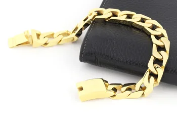 

Gold Filled Stainless Steel Mens Jewelry 12mm Large Cool Chain Bracelet gold titanium steel bracelet