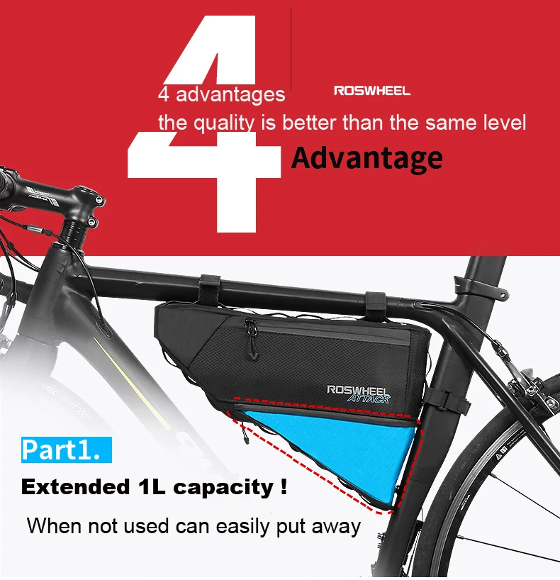 Best ROSWHEEL ATTACK 100% Waterproof Bicycle Bike Accessories Storage Front Frame Tube L35.5*W7*H14/24cm Black Bicycle Tube Bag 4 Best ROSWHEEL ATTACK 100% Waterproof Bicycle Bike Accessories Storage Front Frame Tube L35.5*W7*H14/24cm Black Bicycle Tube Bag 4