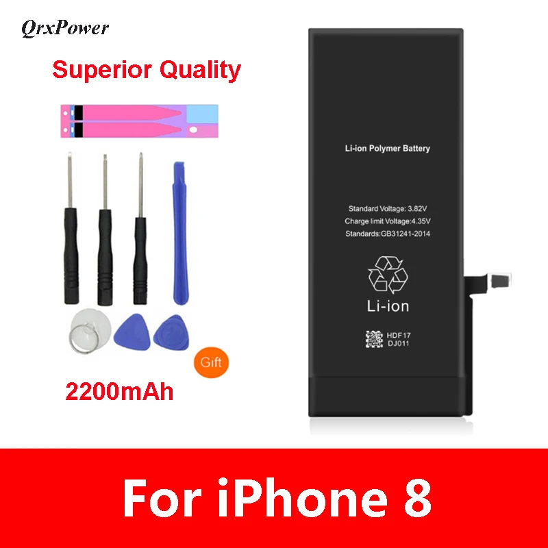 

QrxPower Superior Quality Replacement Li-ion Battery Real Capacity 2200mAh With Tools for iphone 8 0 Cycle 1 year warranty