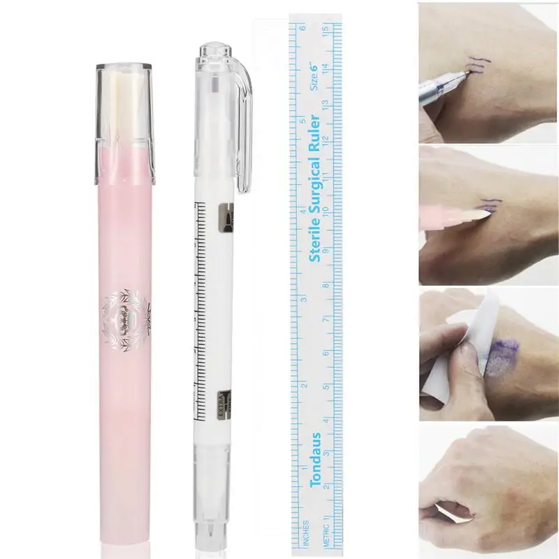 3pcs Microblading Surgical Eyebrow Marker Pen With Measure Ruler+Magic Eraser Remover Brush Tattoo Scribe Piercing Skin Tool