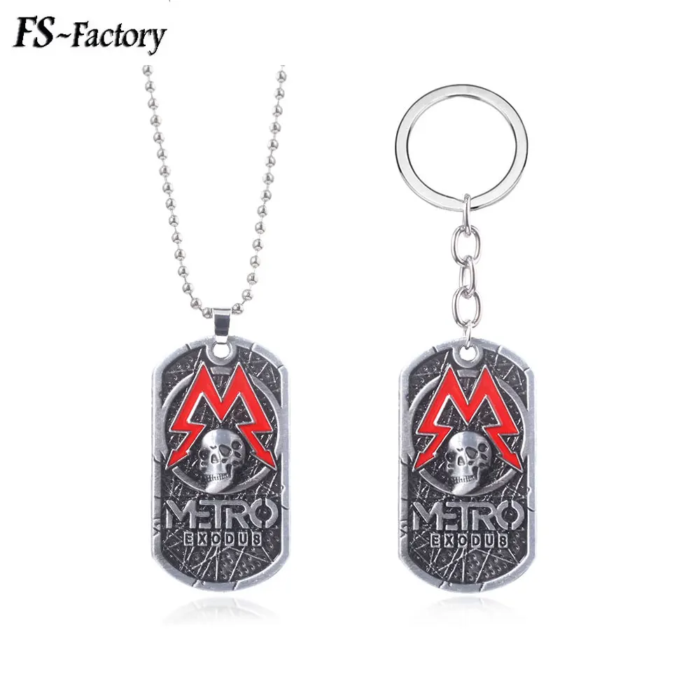 

Game Metro 2033 Necklaces Letter Metro Exodus Skull Dog Tag Pendant Necklace for Men Car Keyring llaveros Jewelry Gift