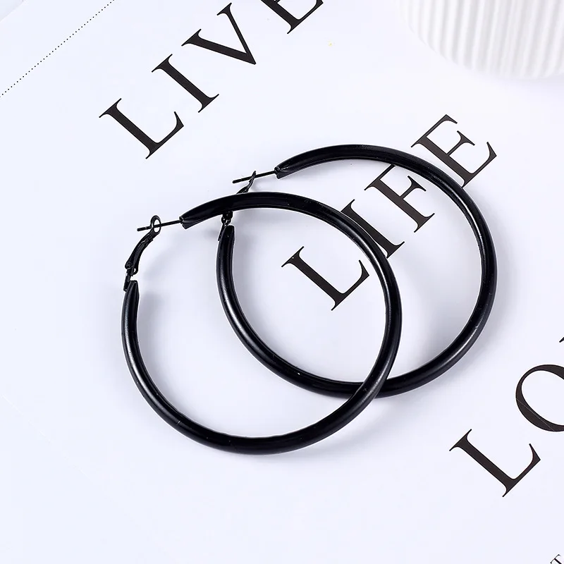 Dreamtop Punk Black Loop Earrings Circle Round Statement Earrings Simple Earrings European Big Hoop Earrings For Women Gift E97