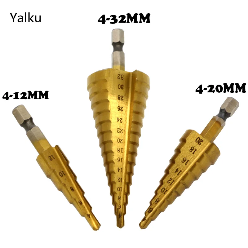 Yalku 4-12/4-20/4-32 мм шестигранный хвостовик ступенчатое сверло битовое электрическое сверло сверление отверстия инструмент Высокоскоростная сталь