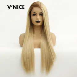 V'nice коричневый Ombre блондинка синтетический Синтетические волосы на кружеве парик для Для женщин боковая часть длинные прямая шнуровка