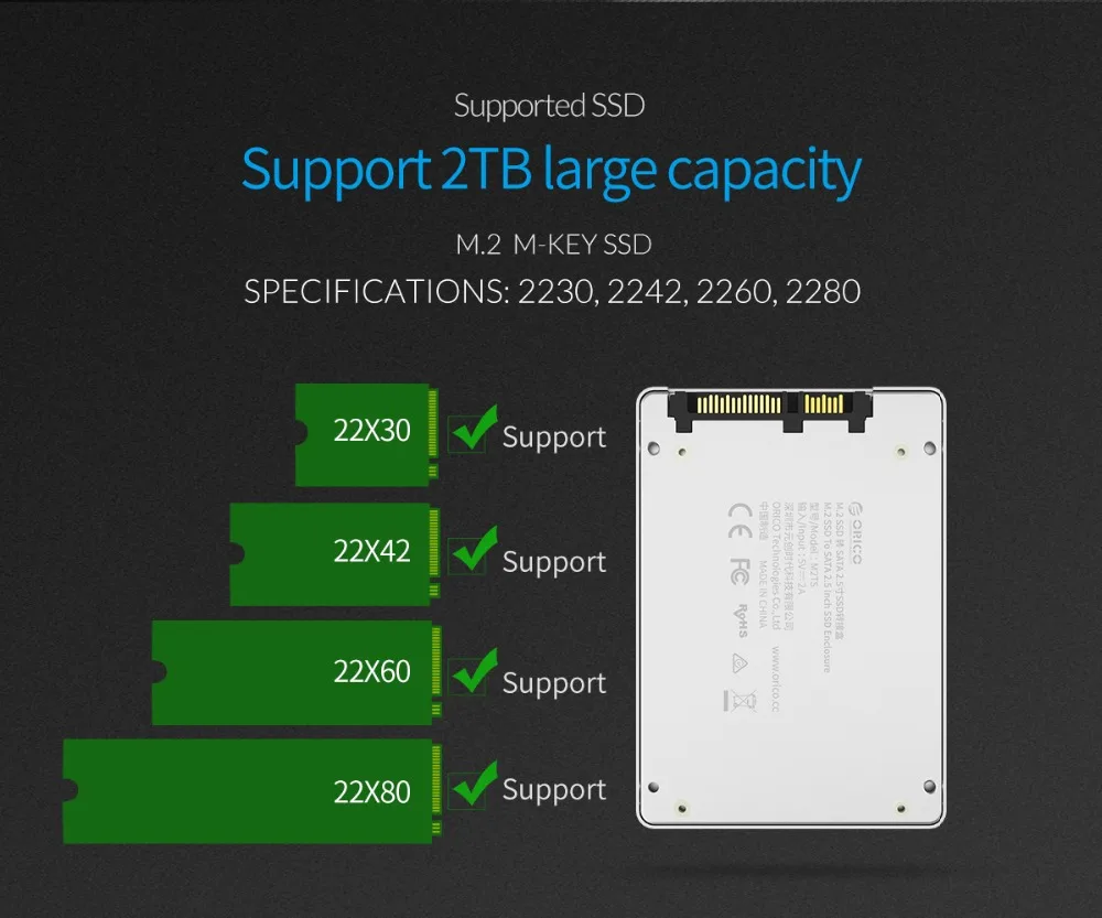 ORICO M.2 NGFF SATA 2,5 дюймовый корпус HDD Sata 3,0 высокоскоростной адаптер 6 Гбит/с коробка жесткого диска для samsung Seagate SSD