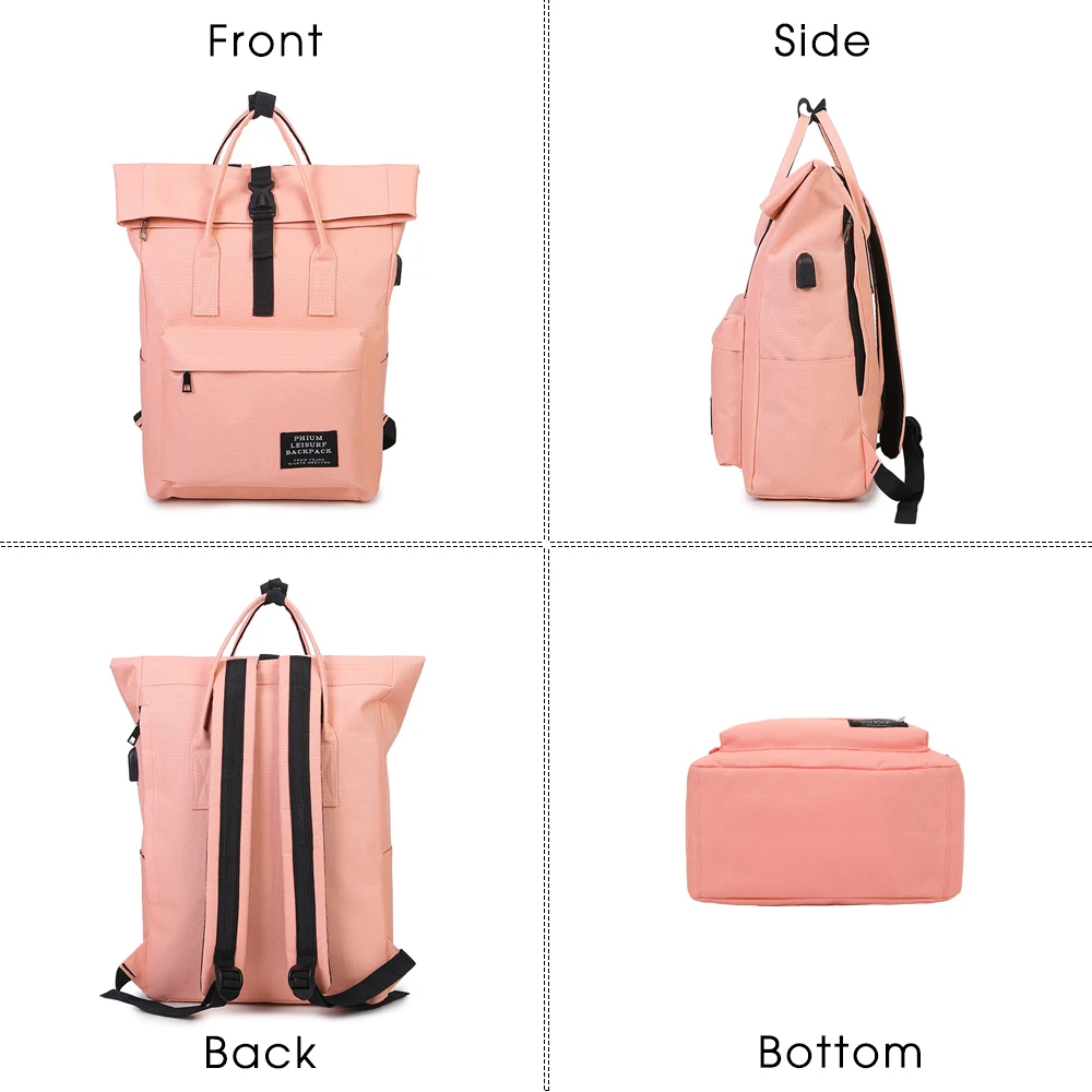 TTOU mujeres externa USB Mochila de lona Mochila Escolar portátil Mochila
