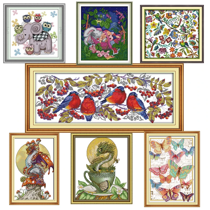 

NKF Cross Stitch Kits Printed Fabric Cross Stitch Kits Embroidery Needlework Sets 11 14CT DIY DMC Cross Stitch Embroidery Kits
