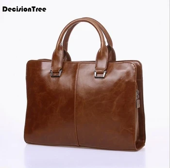 Fashion Oil Wax Leather Men Briefcase Handbag Vintage Designer Laptop Business Bag Famous Brand Male Messenger Shoulder Bag soft genuine cow leather men bag ultra thin briefcase handbag brand designer men shoulder bag casual fashion business bag