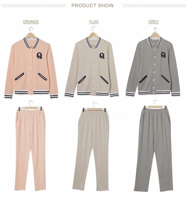 New Spring Autumn Couples Long Sleeve Stripe V Collar Cuffs Diagonal Pocket Cotton Home Clothes Suit Buttom Cardigan Sleepwear
