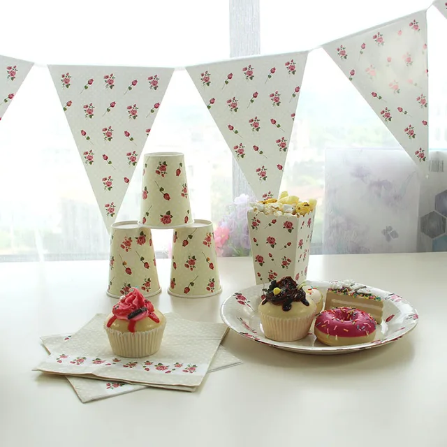 rose flowers printed disposable tableware sets paper plates cups flower paper plates and napkins