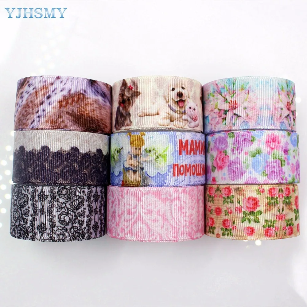 YJHSMY F 17502 933 25 мм 10 ярдов мультфильм ленты с цветами термопечать grosgrain Свадебные