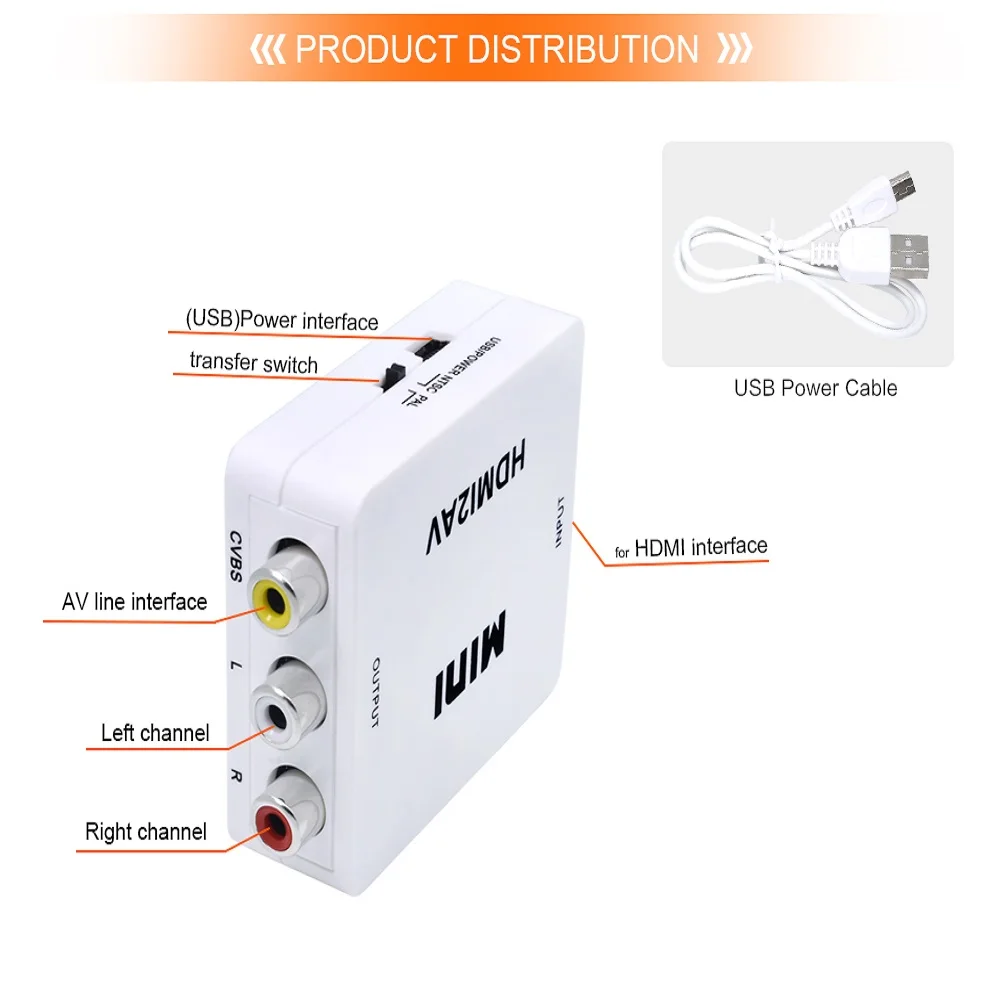 TISHRIC Mini HDMI к RCA AV CVBS Мужской Аудио Видео скейлер композитный конвертер адаптер