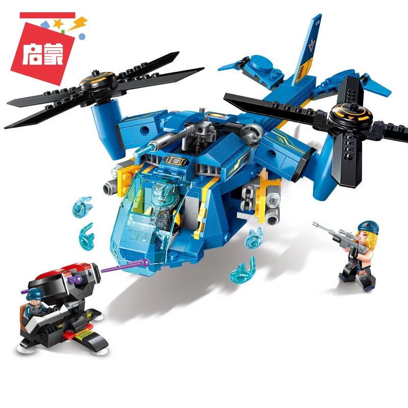 

Enlighten Building Block High-Tech Era Scull Helicopter Gunship 3 Figures 318pcs Educational Technic Bricks Toy For Boy Gift