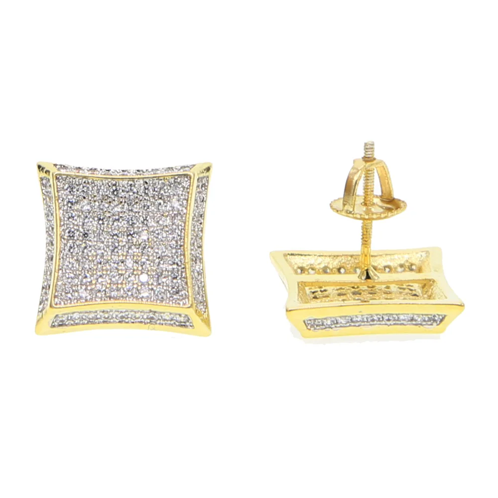 

Gold silver two tone top quality Sparking Cool boy men big gold color screwback stunning cz earring