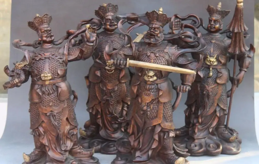 

17"Tibet Temple Bronze Gilt 4 Great Heavenly Kings Warrior God Buddha Statue Set