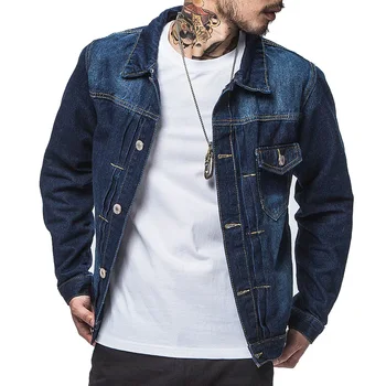 

New Blue Casual Teens Denim Jacket Blue Jacket Men Turn-down Collar Long Sleeve Denim Bomber Military Mens Coat