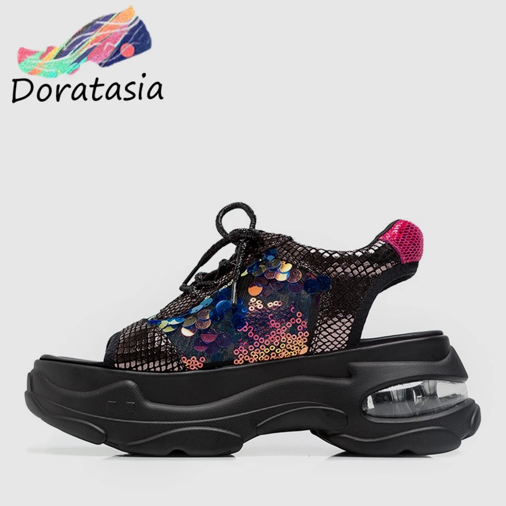 

DORATASIA New INS Hot Shining Glitters Platform Sandals Women 2019 Summer Large Size 35-42 Fashion Women Wedges Shoes Woman