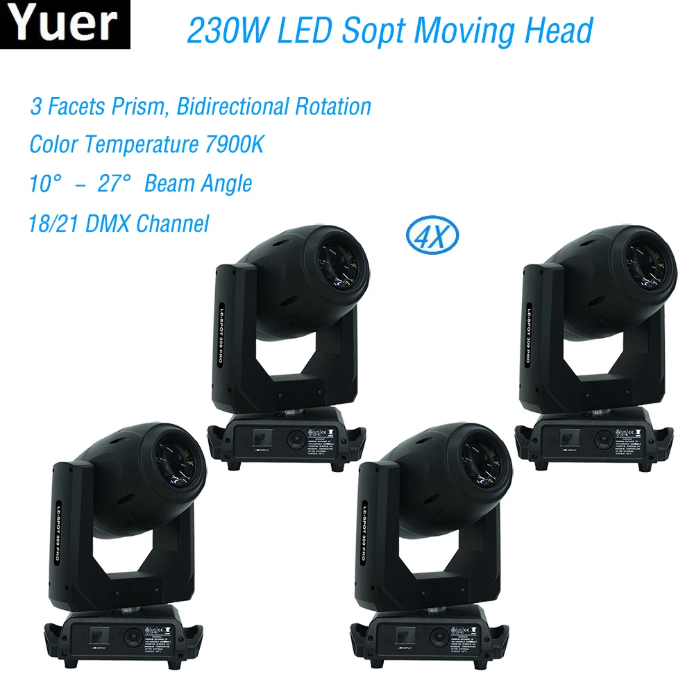 

4Pcs/Lot Newest Stage Lighting 230W LED Spot Moving Head Lights Built-in Two-Way Rainbow Effect and CMY Color Mix DJ Disco Light