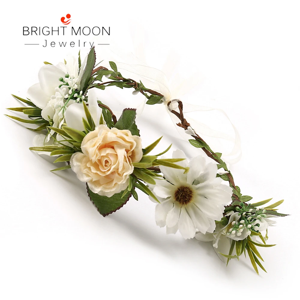 

Bright Moon Wreath Bridesmaid Bridal Wedding Flower Wreath Crown Headband Floral For Girl Women Hair Jewelry