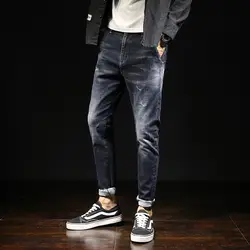 Зрелые мужские джинсы классические черные мужские повседневные штаны мужские Штаны 2018 красивый молодежь для верховой езды Штаны