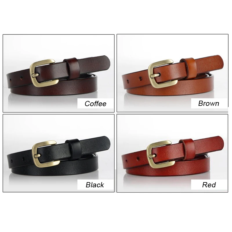 Women Strap Genuine Leather Belt For Jeans Skirt Girls Red Pin Buckle