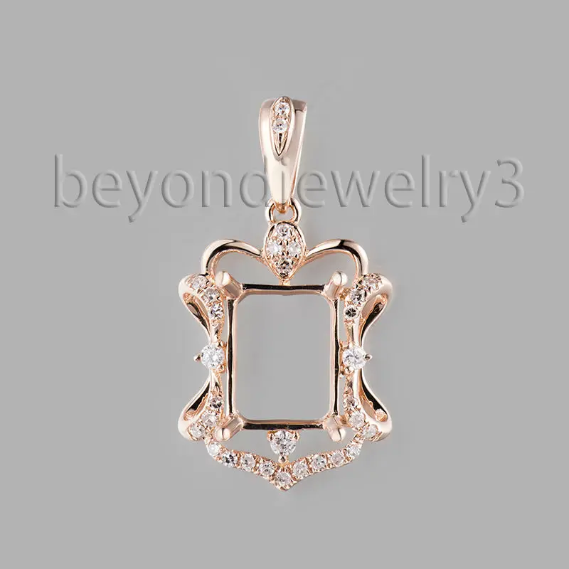 

Loverjewelry 0.16ct Diamond Semi Mount Pendant Hold Emerald Cut 7x8.8mm 18k Rose Solid Gold Pendant Hot Sale SR002