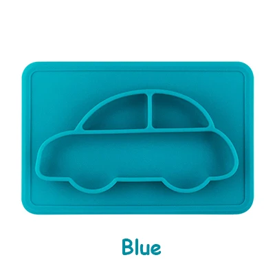 1 шт. силикон для блюда чаша с присоской силиконовый кормления Еда плиты лоток Блюда для малыша детей 4 вида цветов - Цвет: Blue Car