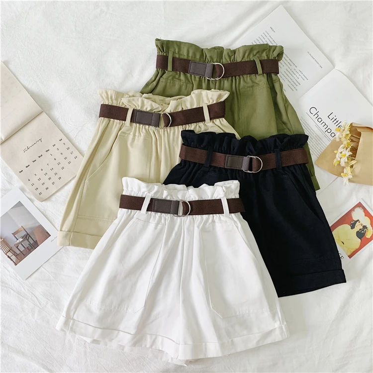 

2019 Spring Summer Arrival Korean Style Shorts High Waist Loose Wide Leg Shorts Elastic Waist with Belt Shorts Free Shipping