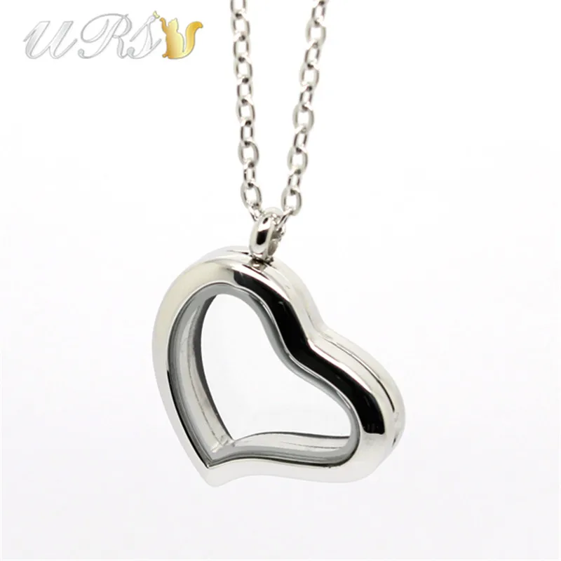 

30mm Curvy Heart Magnetic Closure 316L Stainless Steel Silver/Rose gold/Gold/Black Floating Charm Glass Locket with Necklace