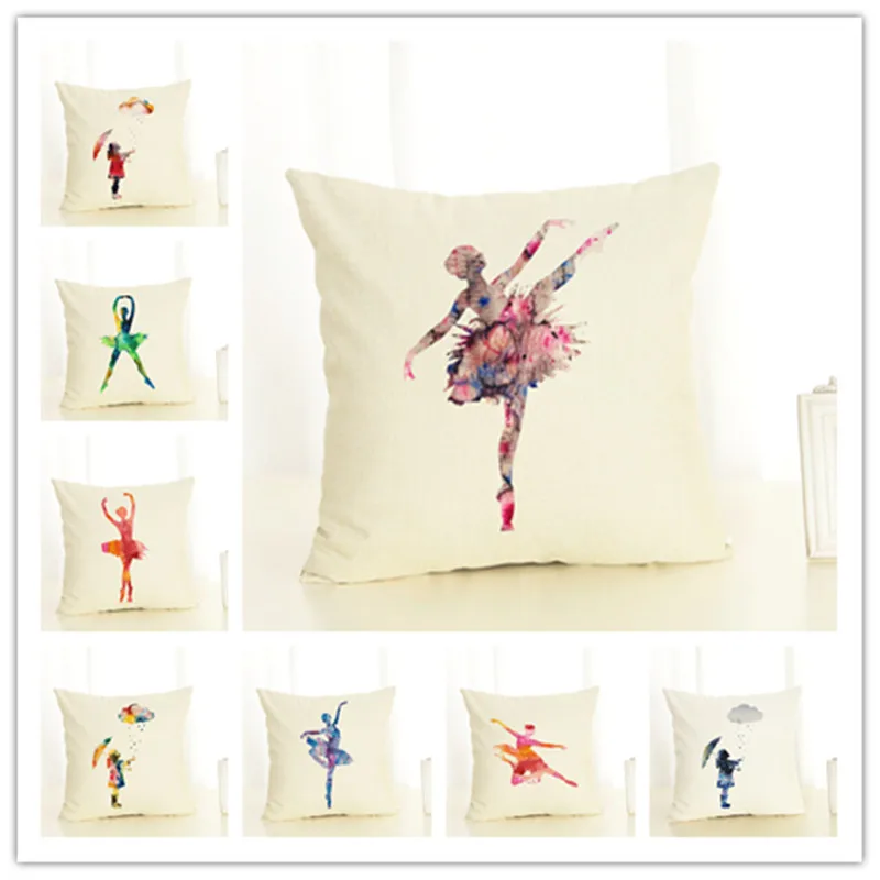

New Arrival B Cotton Linen Personality Fashion Style Cushion Cover Ballet Girl Throw Pillow Sofa Cushion Square Cojines
