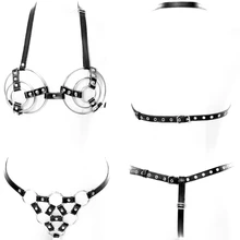 Кожаный черный металлический ремень для связывания БДСМ Для Женщин Панк гот, Харадзюку Топы женское белье Клубные вечерние фестивальный рейв Одежда для танцев