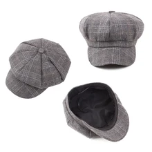 Женская Твид в елочку кепка газетчика восьмиугольная кепка модная шикарная дорожная плоская шляпа