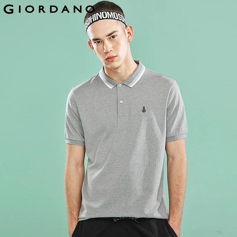 Giordano футболка Polo slim fit с короткими рукавами вышивкой якоря на груди имеет