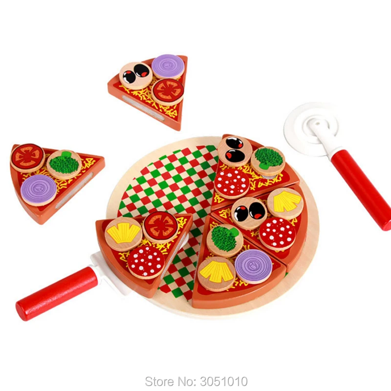 

New Sale Pretend Play Toy Wooden Pizza Party House Toys Food Simulation Tableware For Children Pretend Play Toys With Tableware