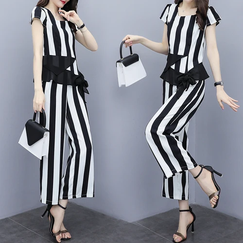 

Stripe Plus Size 5xl Two Piece Set Woman Suit Top&pants Set Fashion Summer Costume Women Sets Clothes Ensemble Femme Deux Pieces
