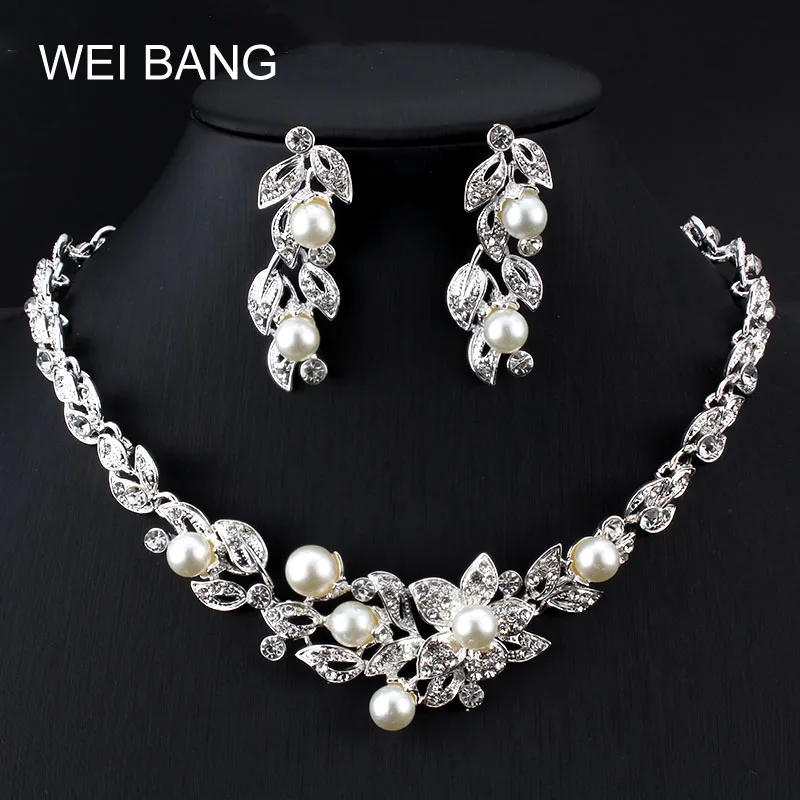 

Weibang Wholesale Silver Color Flower Wedding Bridal Crystal Rhinestone Vintage Necklace And Earring Jewelry Set Holiday Gifts