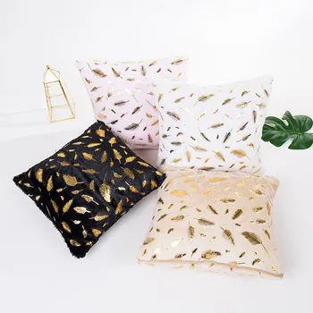 

Feather Bronzing Printing Pillowcase Polyester Cushion Cover Throw Pillow Decorative 43*43 Throw Pillow Home Decor Pillowcover