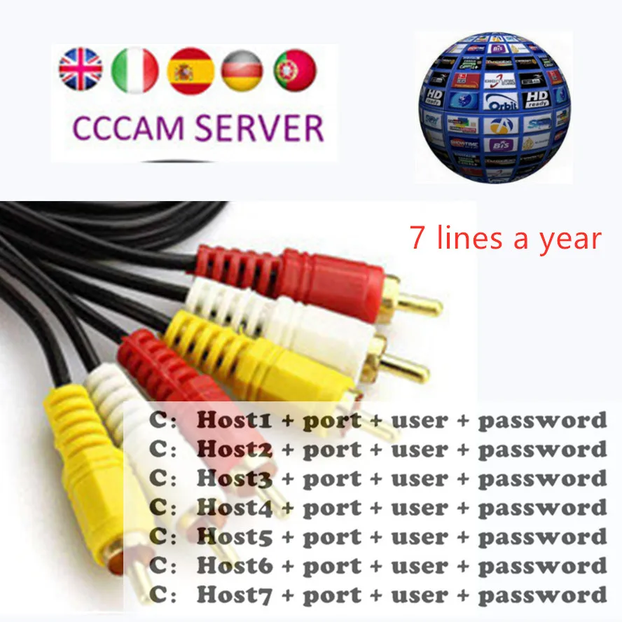 Испания рецептор Cccams линии для 1 год Испания используется для DVB-S2 CCcam Cline спутниковый приемник европейские каналы 7 линий