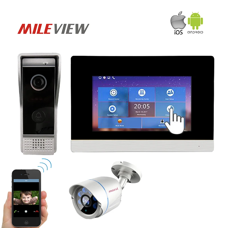 

Free Shipping NEW 720P IP WIFI 7" Touch Screen Video Intercom Door Phone Record Kit APP for Phone IP Bullet CCTV Security Camera