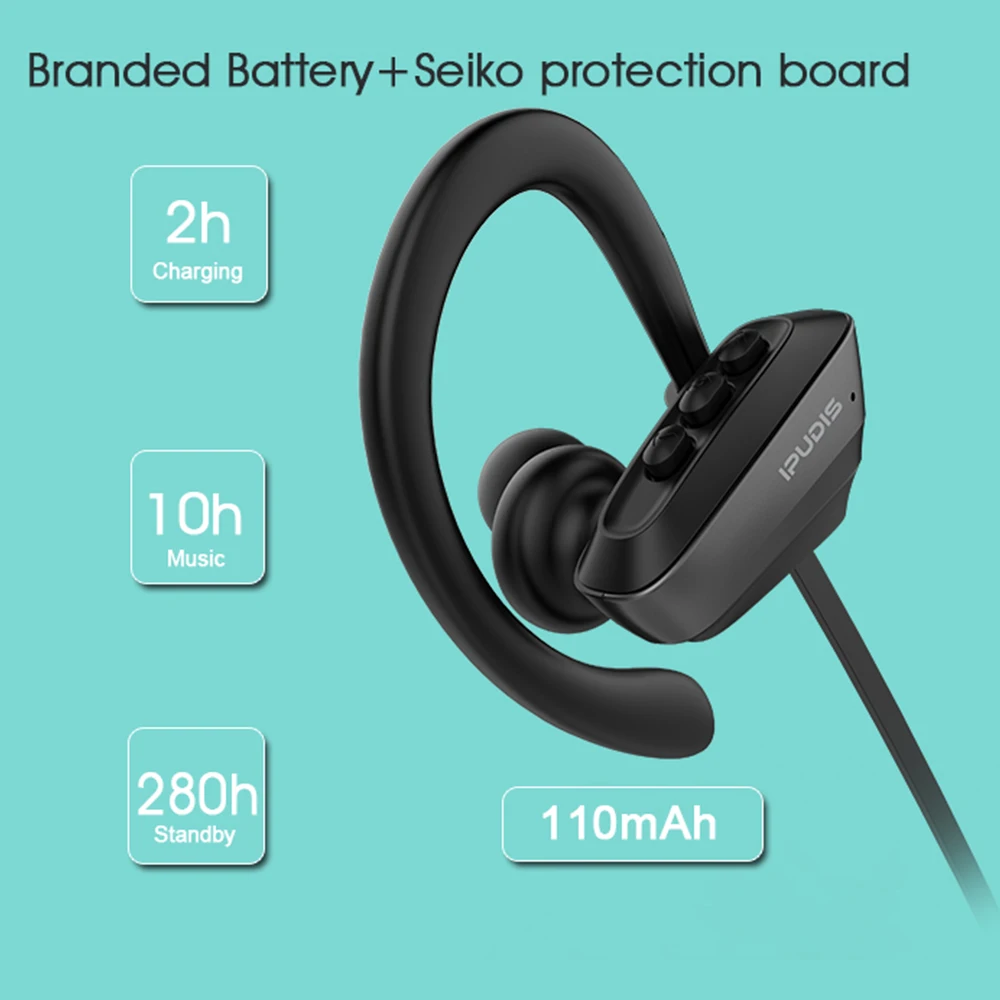 IPUDIS Bluetooth наушники IPX7 водонепроницаемые беспроводные с регулируемым ушным