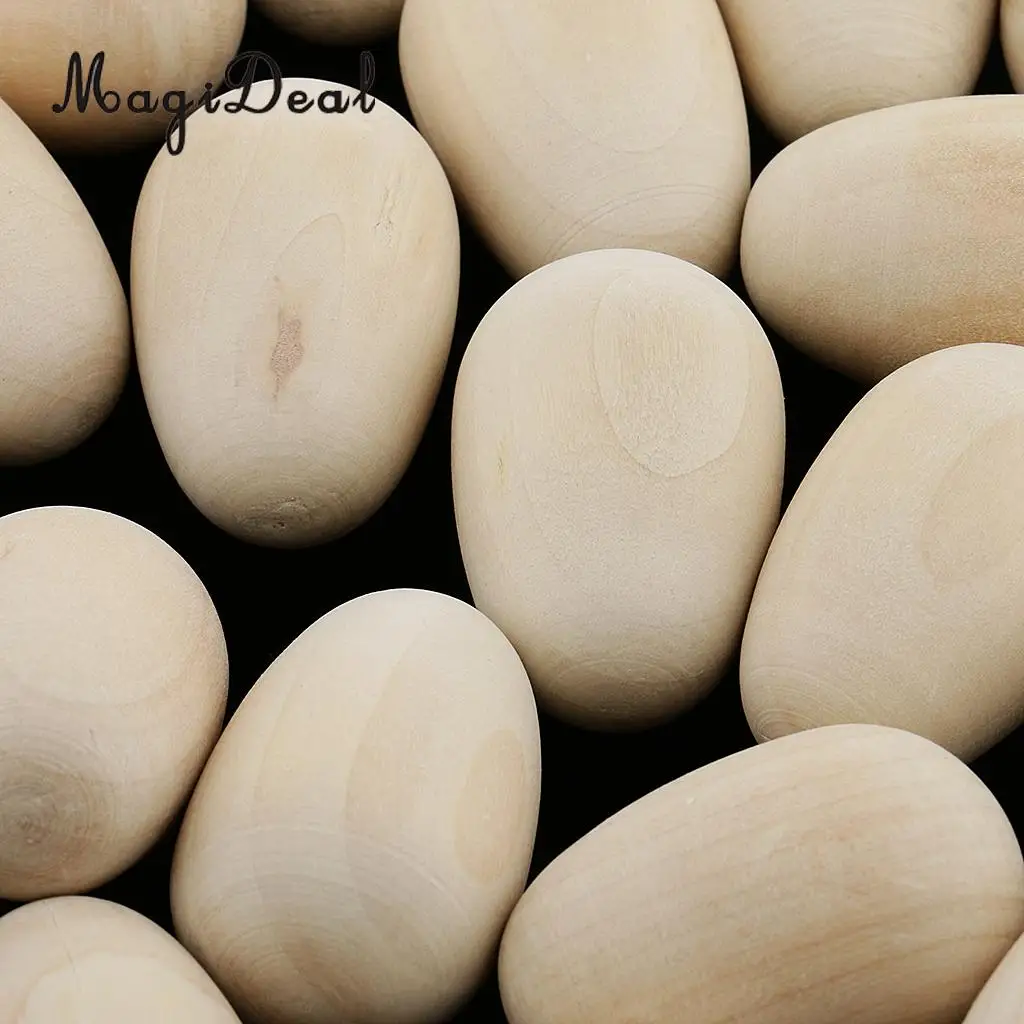 20pcs Simulation Natural Wooden Eggs DIY Hand Painted Doodle Easter Egg Play House Toy Pretend Play Toys Crafts 37mmx23mm