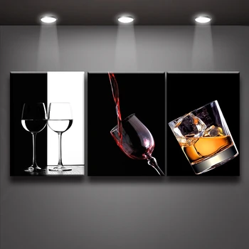 

2017 Real New Paintings Cuadros 3 Panel Set Modern Wine Glass Painting Canvas Print Wall Art For Kitchen Bar Restaurant Decor