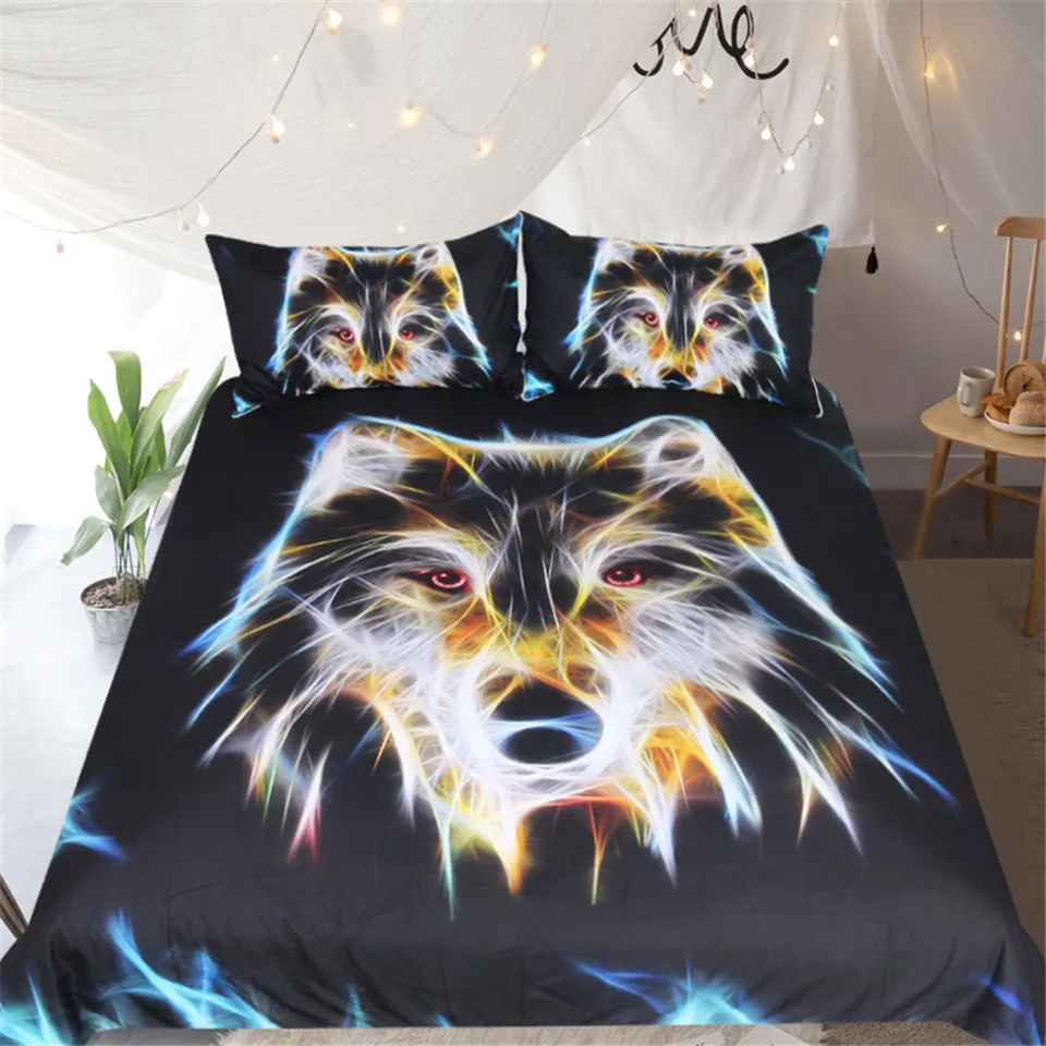 

3D Wolf Bedding Set King Vivid Duvet Cover Set Boys Black Home Textiles 3-Piece Animal Printed Bedclothes