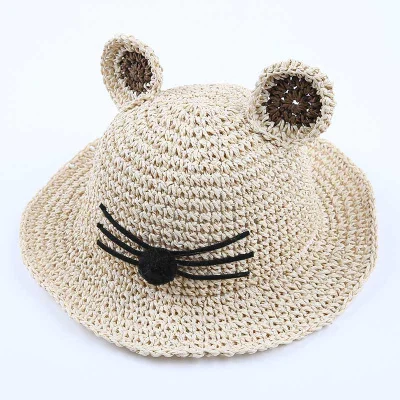 Для малышей с мультяшным принтом шляпа от солнца детский соломенная шляпка. Летняя шапка для маленьких девочек; детский пляжный козырек - Цвет: Beige