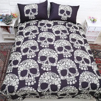 

3D Skull Bedding sets queen size Plaid Duvet Cover with pillow case Bed Europe Style Cool Unique wedding Skull Bedding