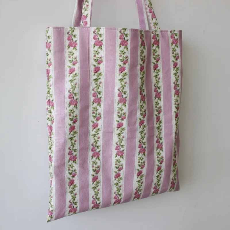 

Brand New Handmade Cotton Linen Shopping Bag Carrying Tote Print Stripe Flower Pink D09
