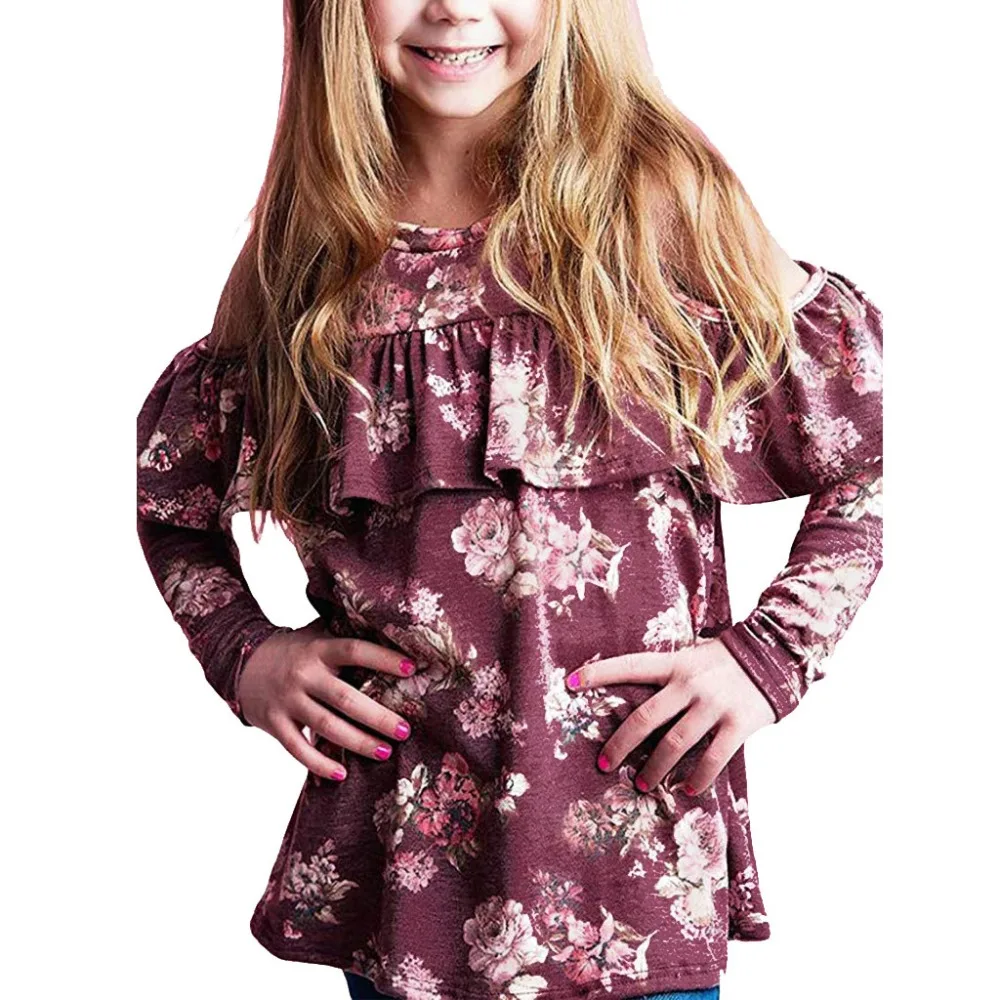 Топы для маленьких девочек; футболка с оборками и воротником; Цветочные блузки для девочек в стиле ретро; детская блузка для девочек; одежда с цветочным принтом; детская верхняя одежда
