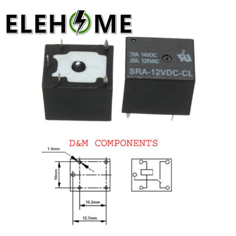 1 шт. 5 В, 12 В, 24 В постоянного тока, 20A DC Мощность реле SRA-05VDC-CL SRA-12VDC-CL SRA-24VDC-CL 5Pin PCB Тип Черный Автомобильное Реле XF30